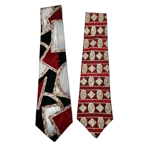 J.T. Beckett Mens Silk Necktie Pair Geometric Red Pattern Designs USA Extra Long - Picture 1 of 5